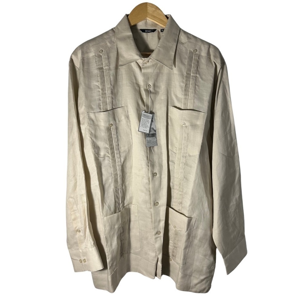Bohio Linen Traditional Men’s Guayabera Shirt 4 Pocket Button-Up Shirt SZ XL NWT
